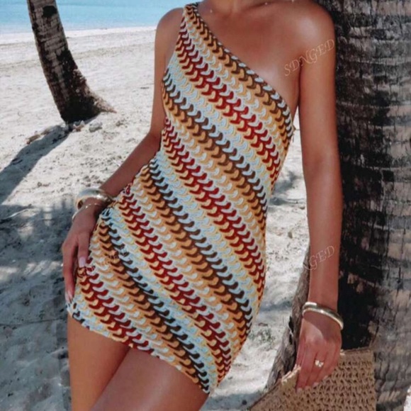 Bohemian Patchwork Color-Blocking Jacquard Mini Halter Sundress, - Picture 3 of 4